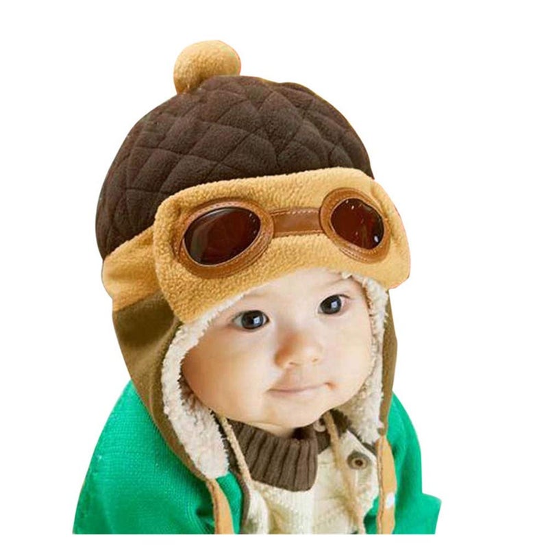 XYX Crochet Earflap Pilot Hats Rabbit Ears Beanie Cap Winter Warm Knit Caps for Toddlers Baby Girls and Boys (Coffee) - Image 1